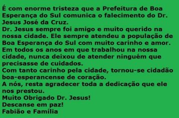 Boa Esperança lamenta a perda do Dr. Jesus