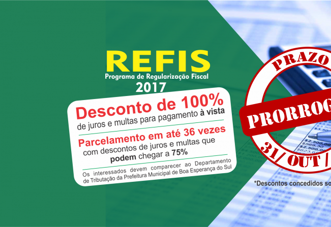 Prefeitura prorroga Refis 2017.